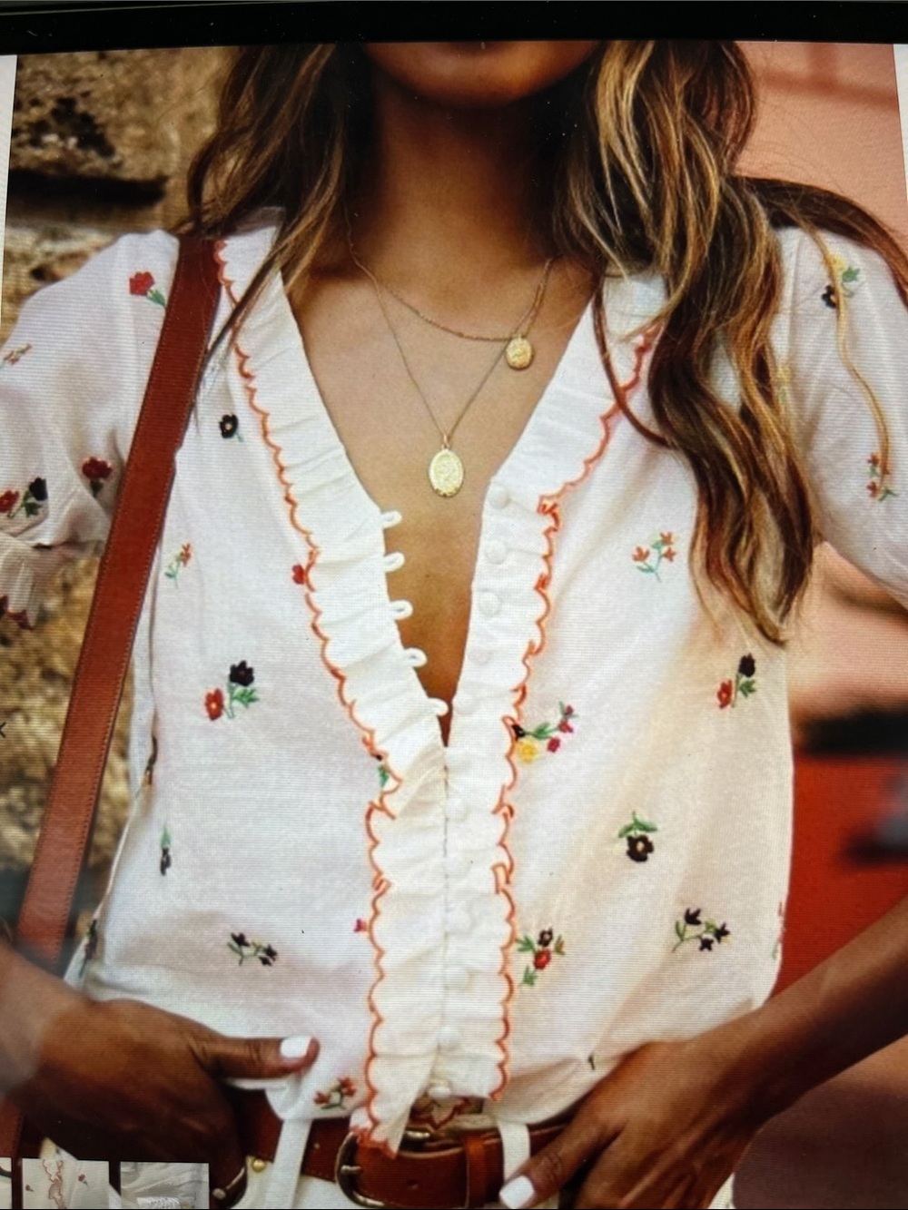 Sezane 100% Cotton Embroidered Floral Top